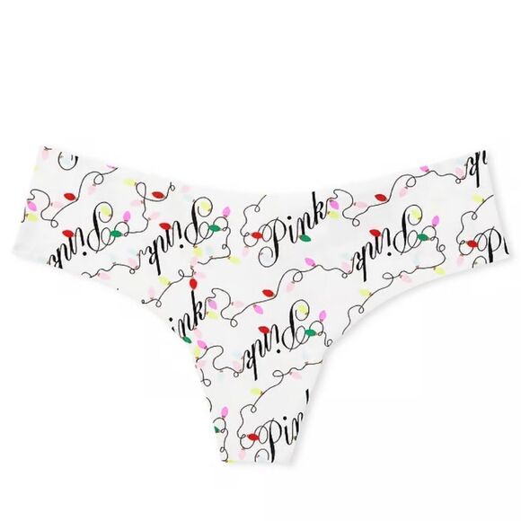 NWT- VICTORIA’S SECRET PINK 
NO-SHOW THONG PANTY- CHRISTMAS LIGHTS-SIZE XS - Picture 3 of 7